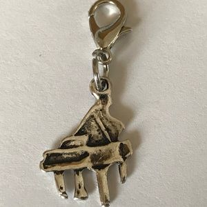 Silver Grand Piano Music Charm Zipper Pull Clip-On